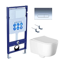 Aquatek Унитаз подвесной Лугано AQ2002-00 в комплекте с инсталляцией Standard INS-0000012 с клавишей смыва KDI-0000016 хром и крепления KKI-0000002